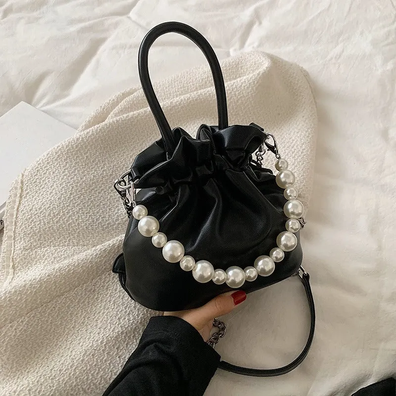 Pleated Pearl Chain Shoulder Bag