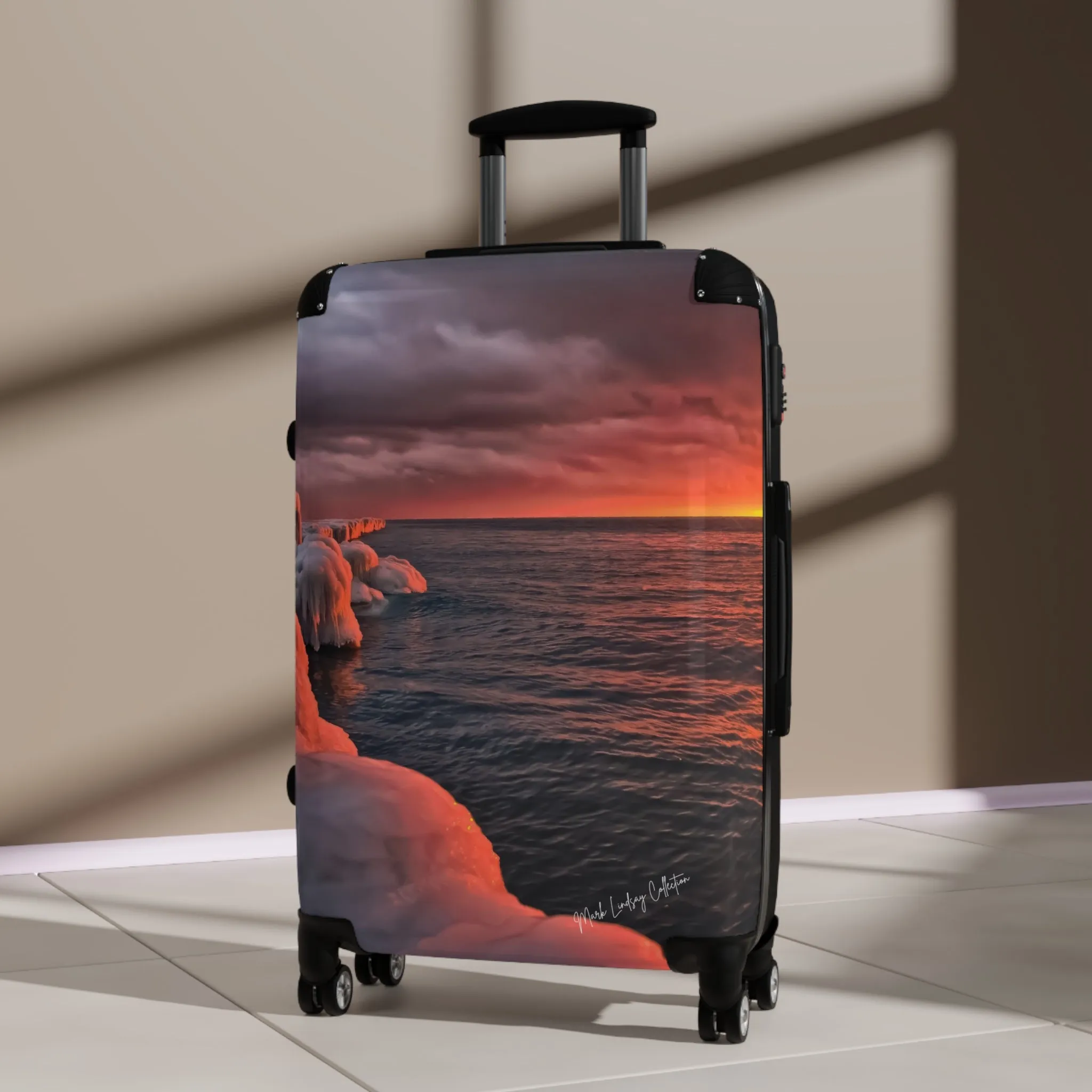 Point Betsie's Winter Sunset Custom Art Luggage