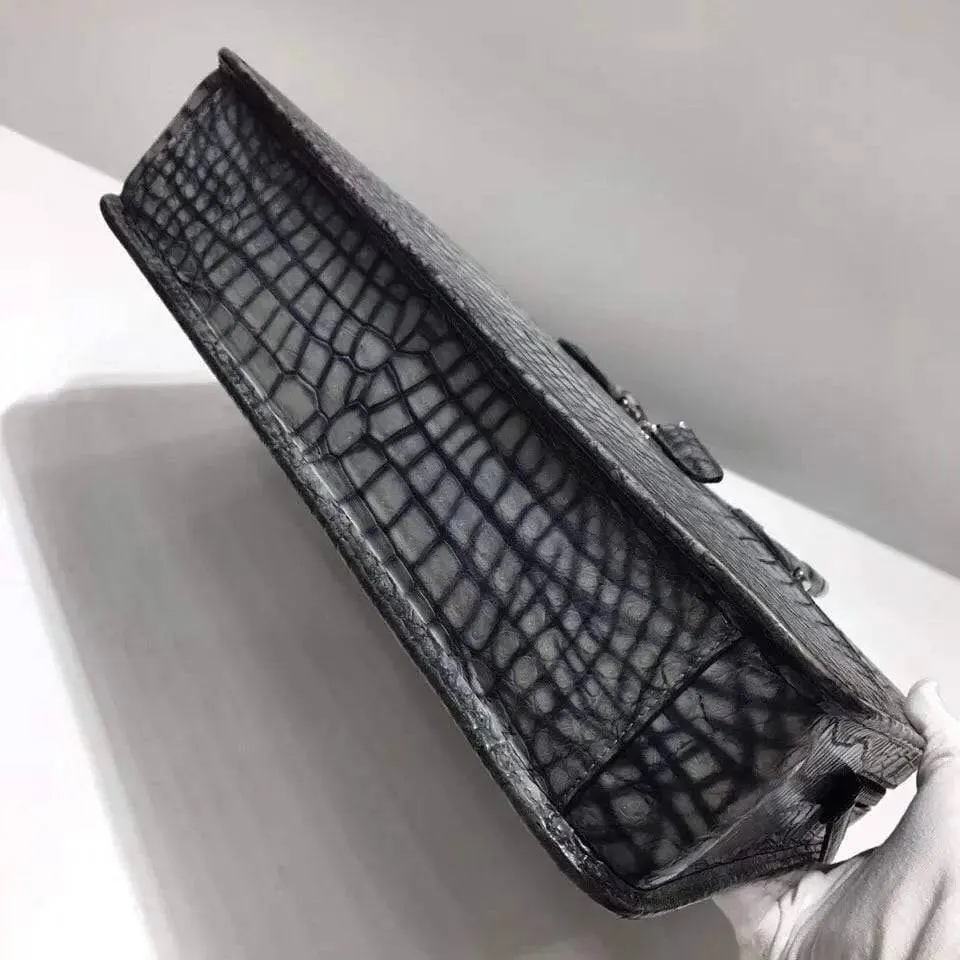 Preorder Retro Brown crocodile Leather Crossbody  Laptop Business Bag