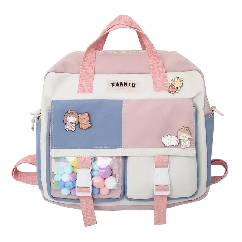 Pretty Color-Block Multi Pockets School Bags