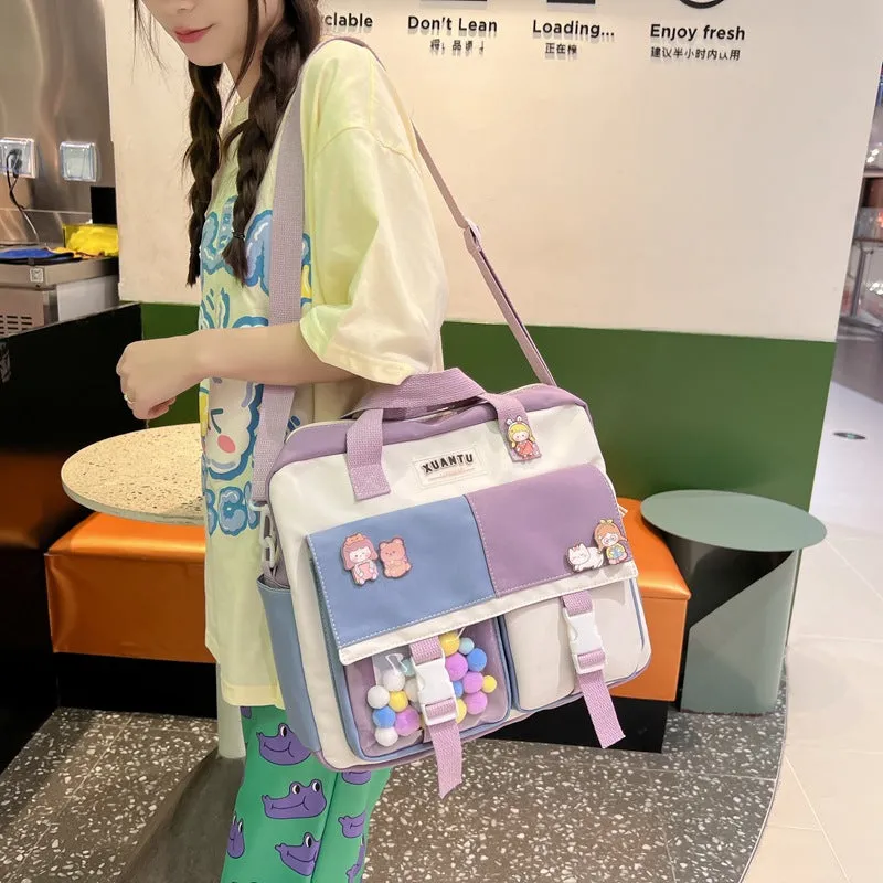 Pretty Color-Block Multi Pockets School Bags