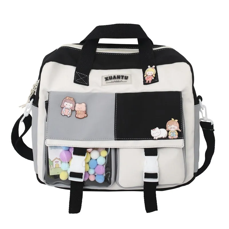 Pretty Color-Block Multi Pockets School Bags