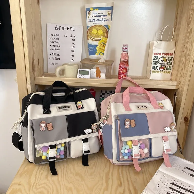 Pretty Color-Block Multi Pockets School Bags