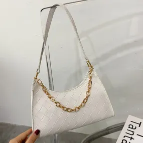 PU Leather Shoulder Bag with gold chain