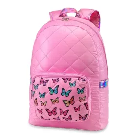 Puffer pink backpack with butterfly pocket