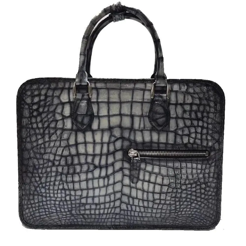 Retro crocodile Leather Crossbody  Laptop Business Bag