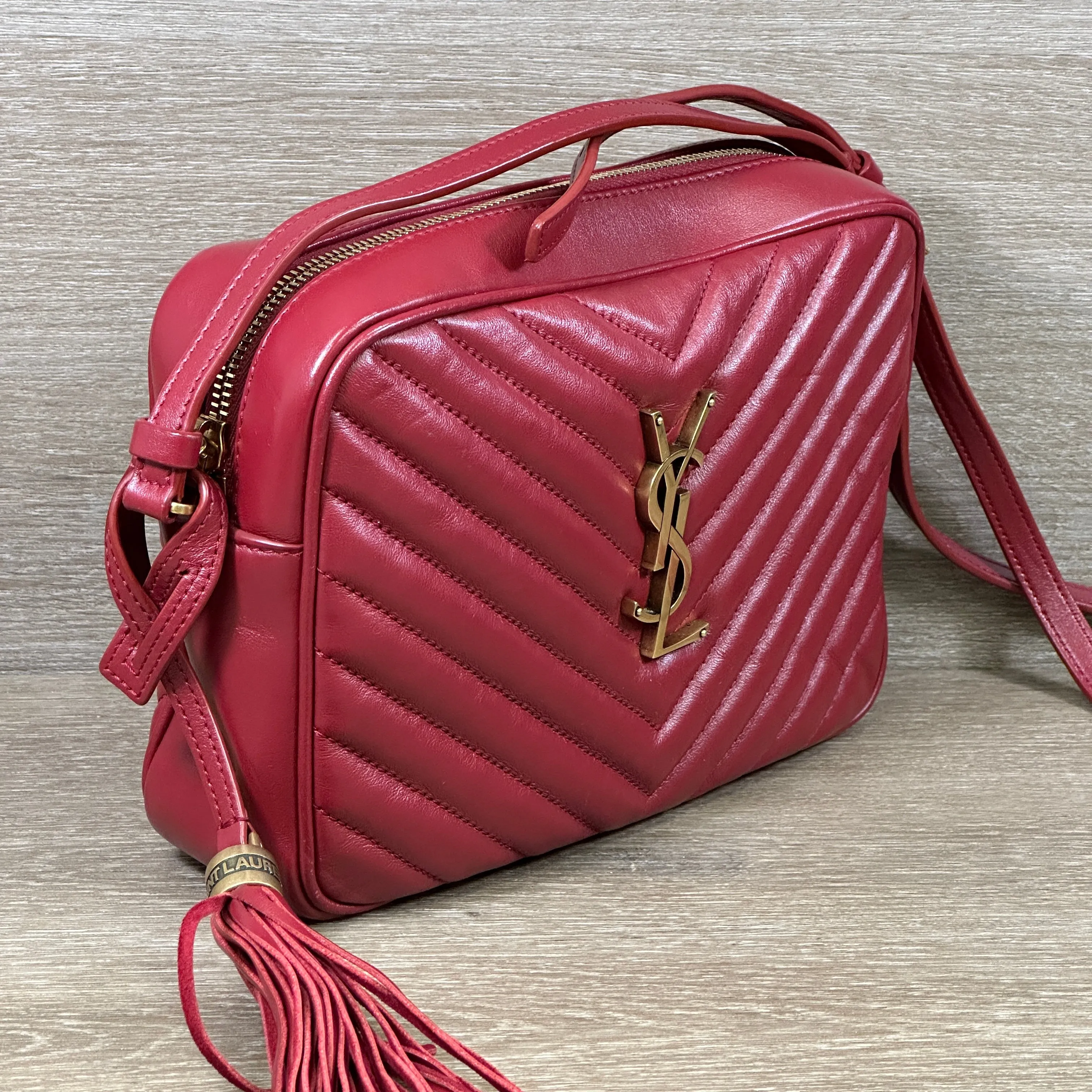 Saint Laurent Lou Medium YSL Camera Bag - Rouge Opium