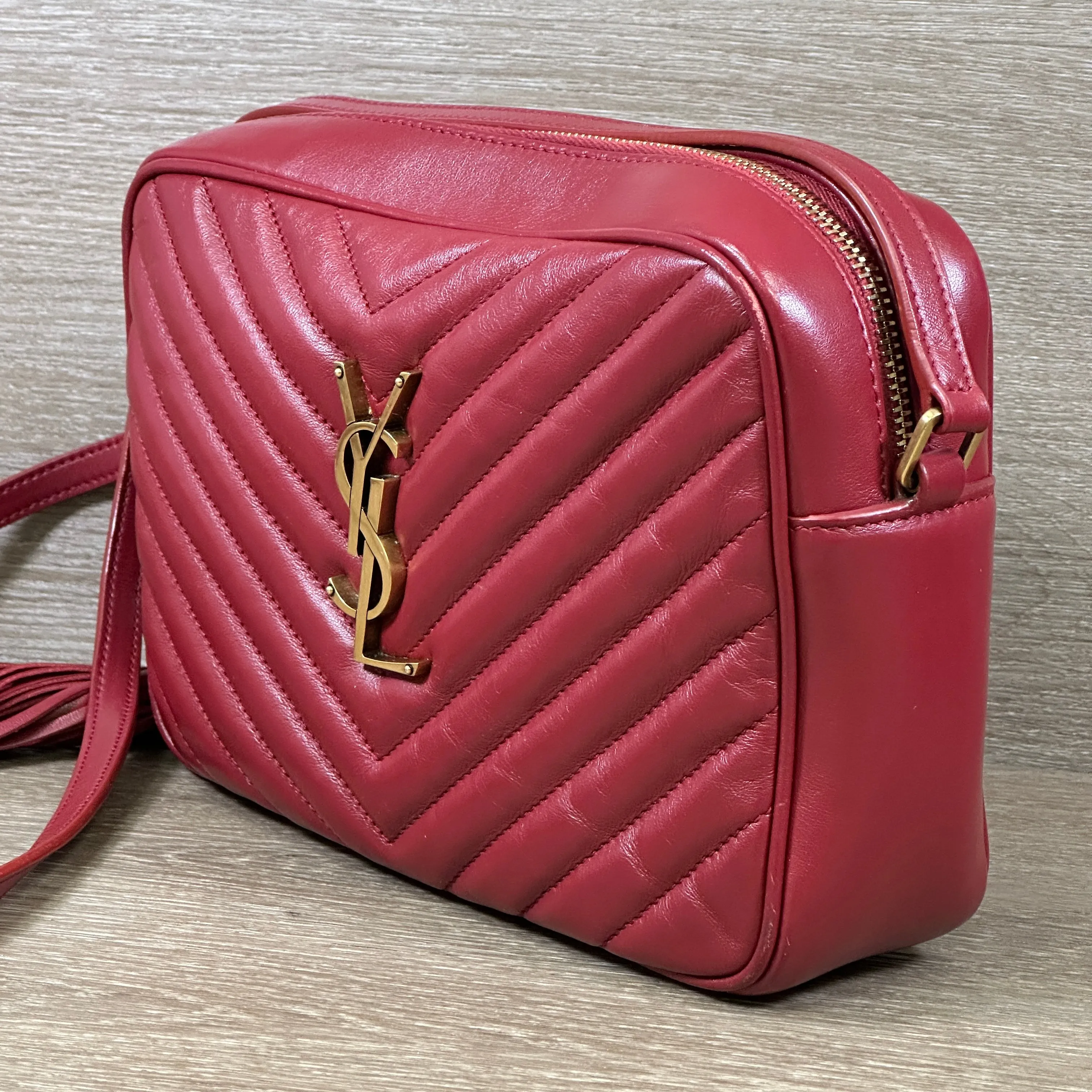 Saint Laurent Lou Medium YSL Camera Bag - Rouge Opium