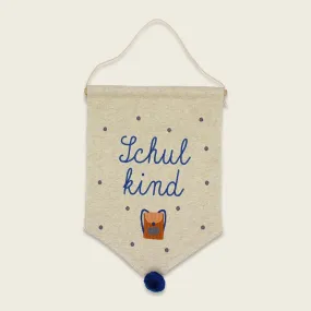 ''Schulkind'' Wall Flag, School Bag Blue