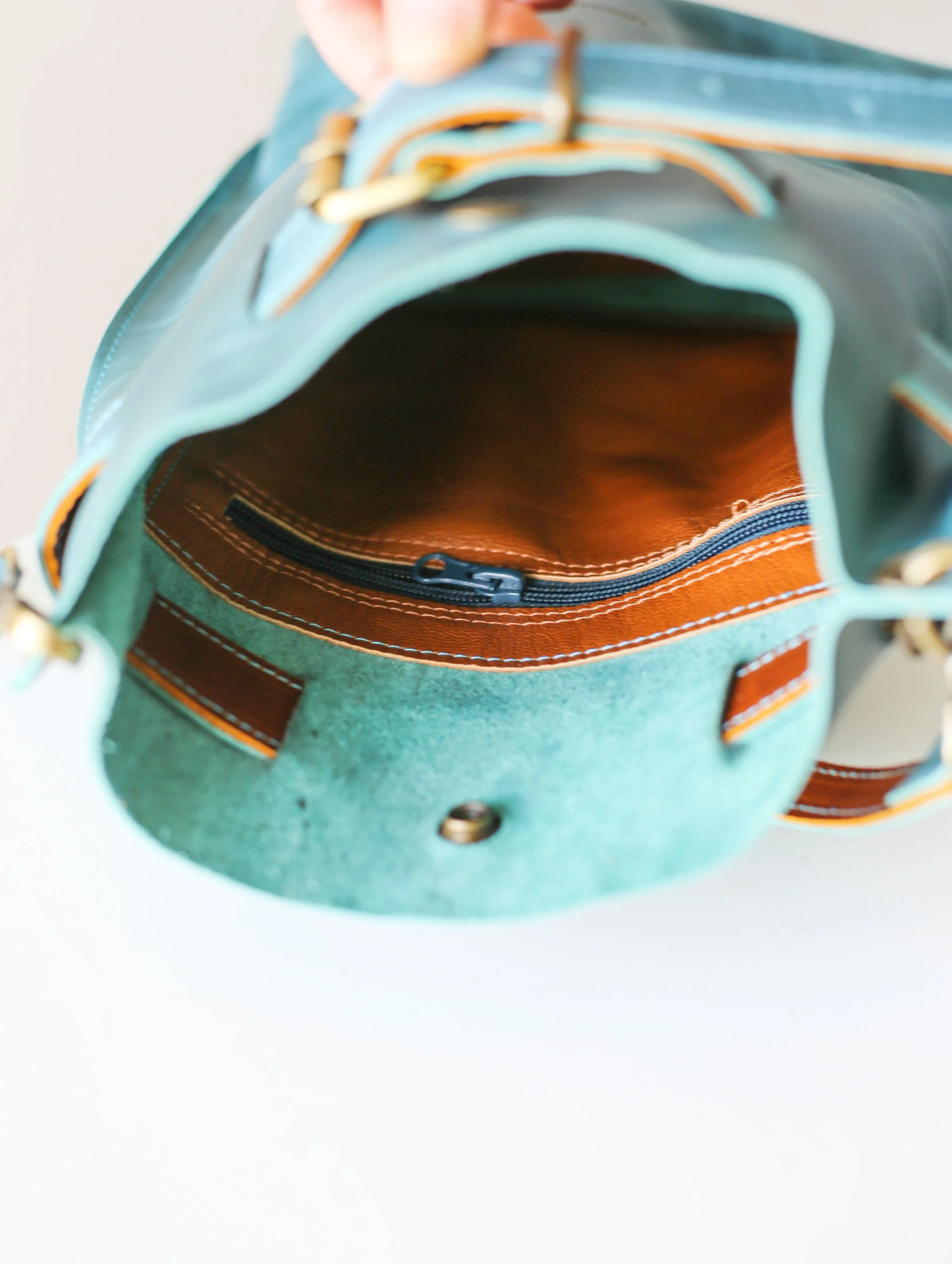 Sky Blue Mini Leather Backpack