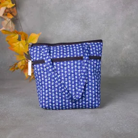 Small Handbag ink Blue Colour with Small White Flower Design