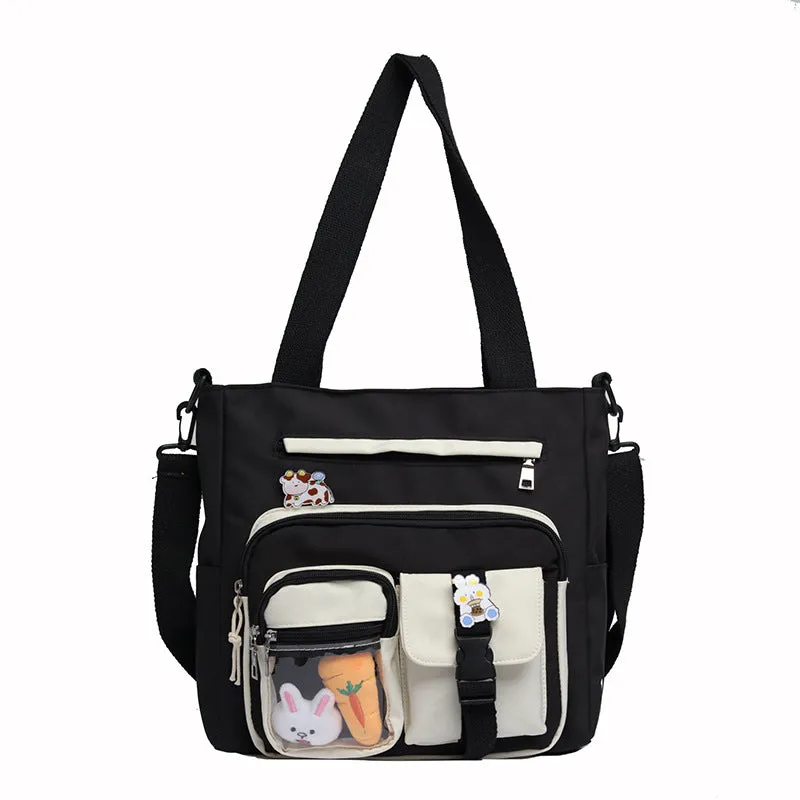 Solid Multi Pockets Nylon School Bag