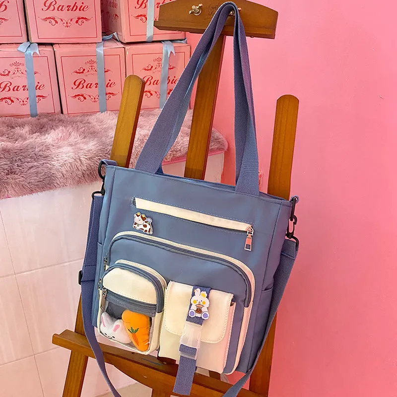 Solid Multi Pockets Nylon School Bag