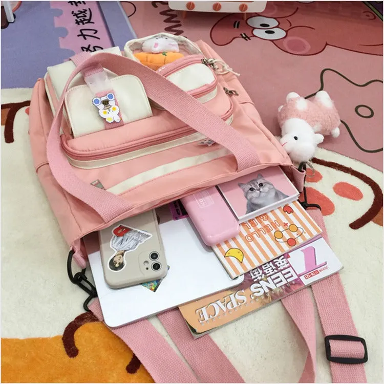 Solid Multi Pockets Nylon School Bag