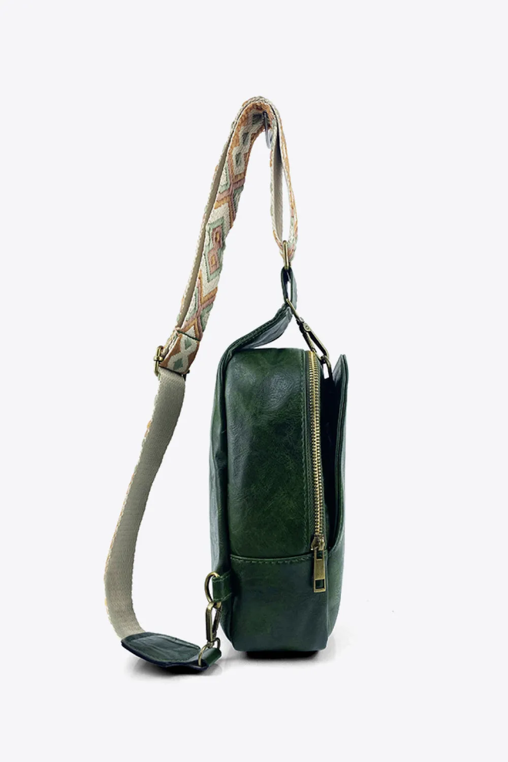 Solid PU Leather Sling Bag with Textured Strap