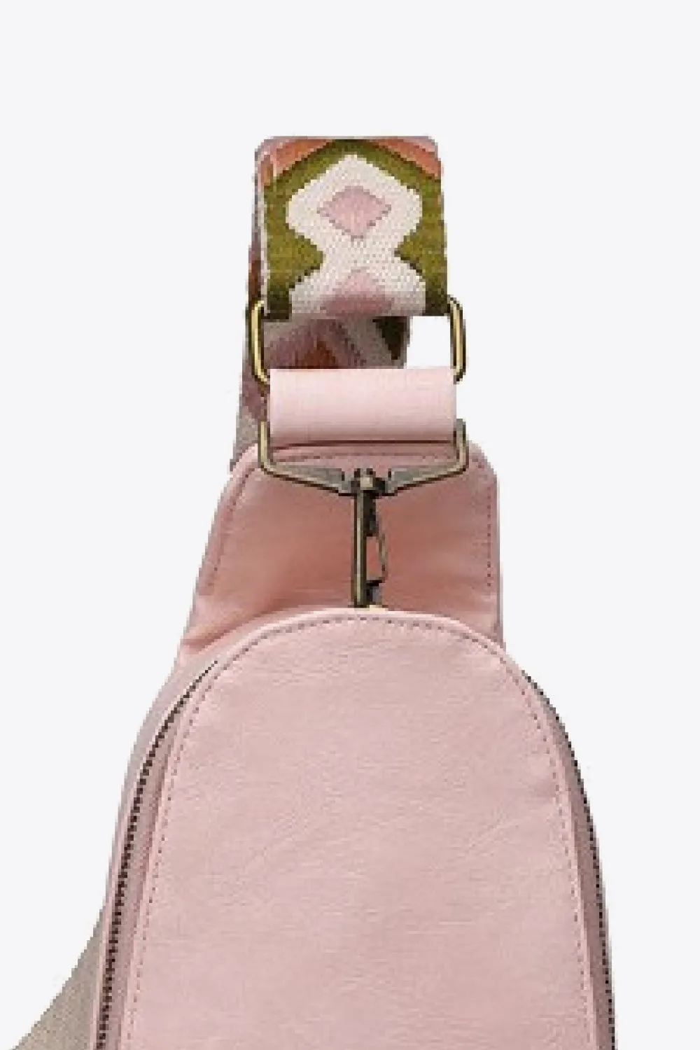 Solid PU Leather Sling Bag with Textured Strap