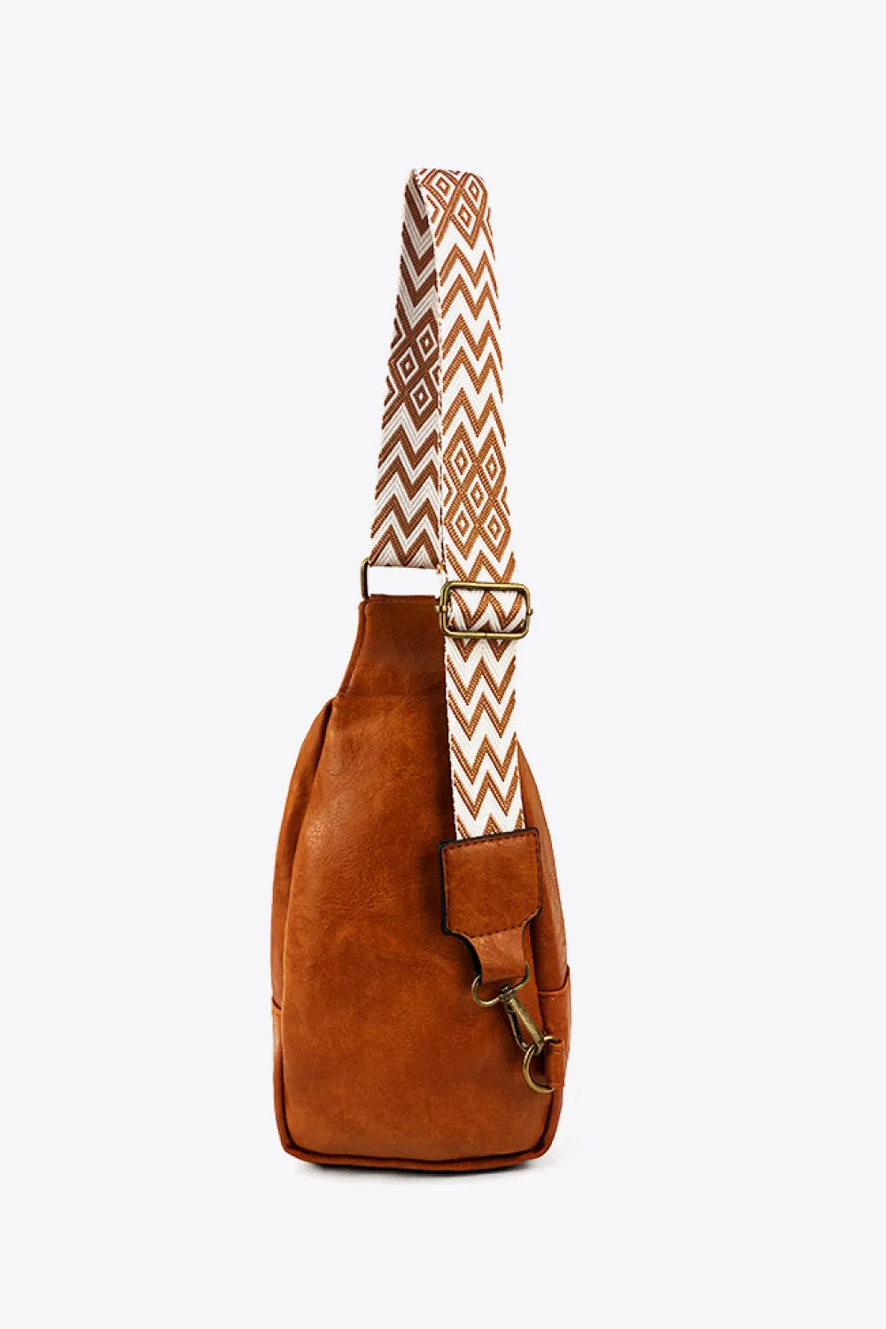 Solid PU Leather Sling Bag with Textured Strap