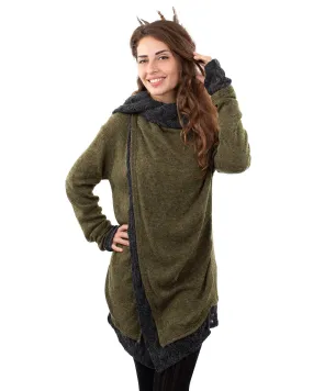 Solstice Crochet Lace Hooded Cardigan Jacket Olive/Grey