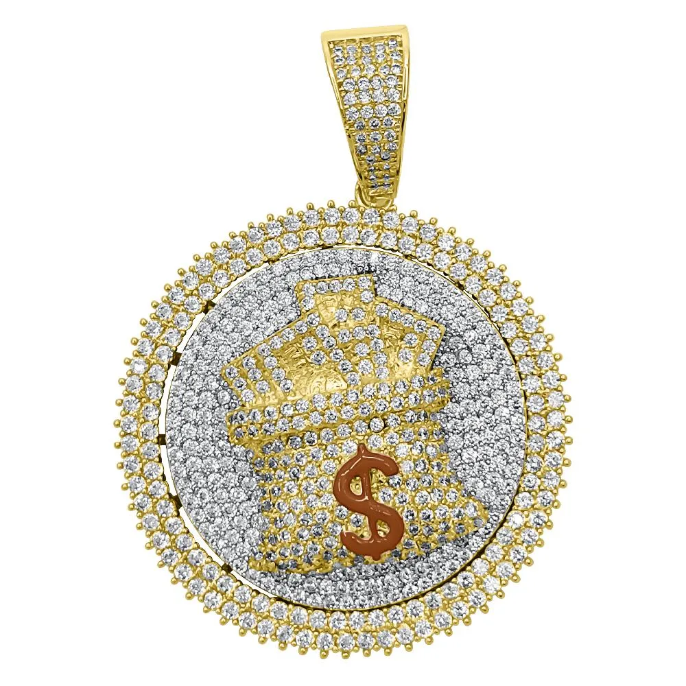 Spinning Money Bag VVS CZ Hip Hop Bling Pendant