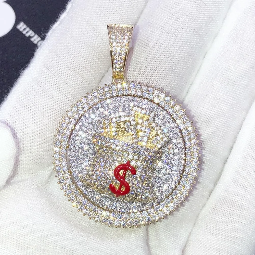 Spinning Money Bag VVS CZ Hip Hop Bling Pendant