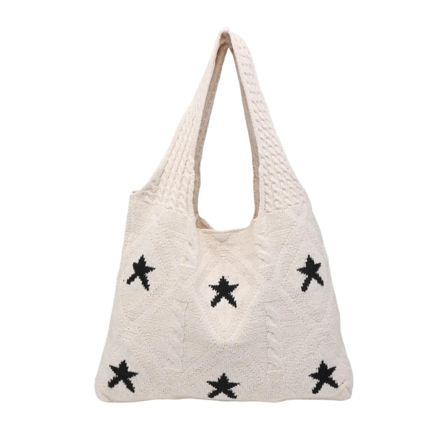 Star Knitted Tote Shopper Bag | Cream x black