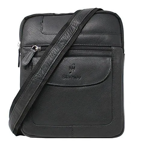 STARHIDE Mens Womens Soft Genuine Leather Travel Messenger Bag for Ipad Tablet 505