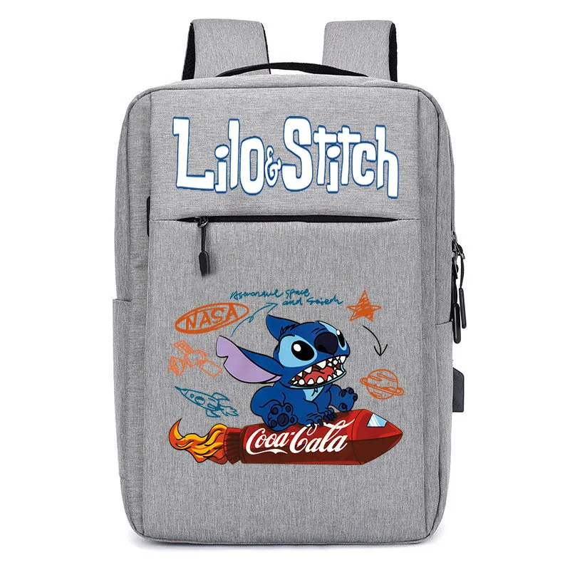 Stitch School Bag USB Charging Backpack Large Capacity Student School Bag Anime Computer Bag Casual Backpack