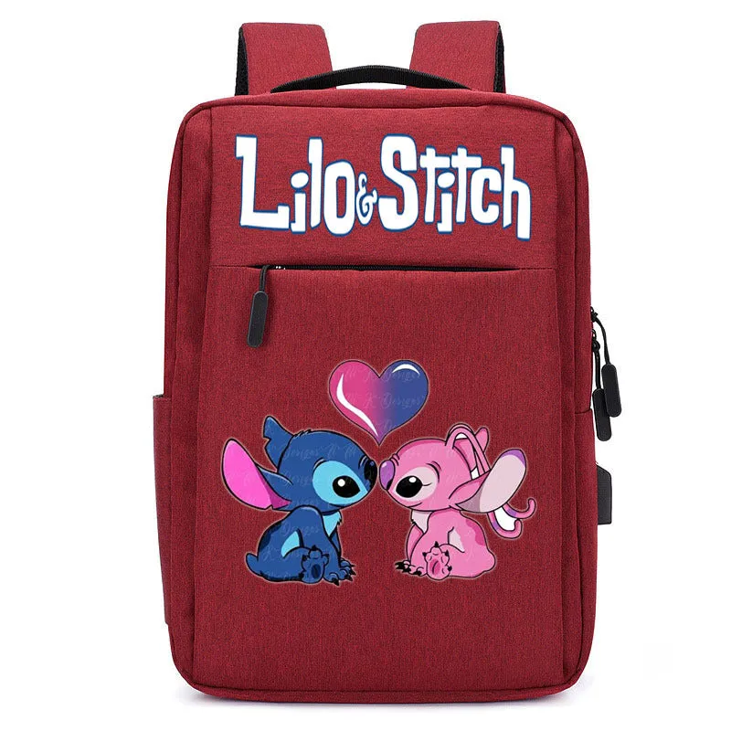 Stitch School Bag USB Charging Backpack Large Capacity Student School Bag Anime Computer Bag Casual Backpack