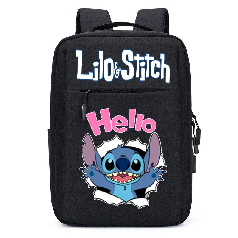 Stitch School Bag USB Charging Backpack Large Capacity Student School Bag Anime Computer Bag Casual Backpack