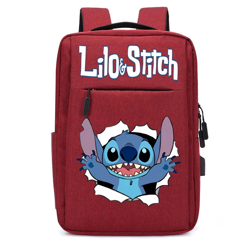 Stitch School Bag USB Charging Backpack Large Capacity Student School Bag Anime Computer Bag Casual Backpack