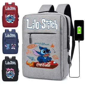 Stitch School Bag USB Charging Backpack Large Capacity Student School Bag Anime Computer Bag Casual Backpack