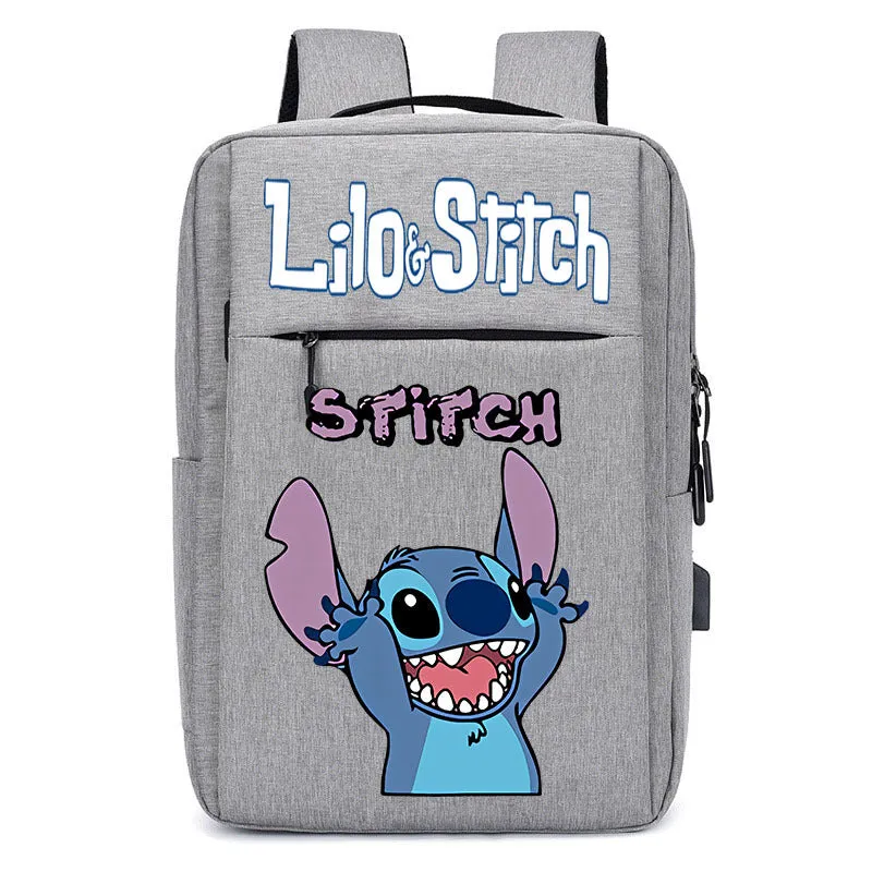 Stitch School Bag USB Charging Backpack Large Capacity Student School Bag Anime Computer Bag Casual Backpack