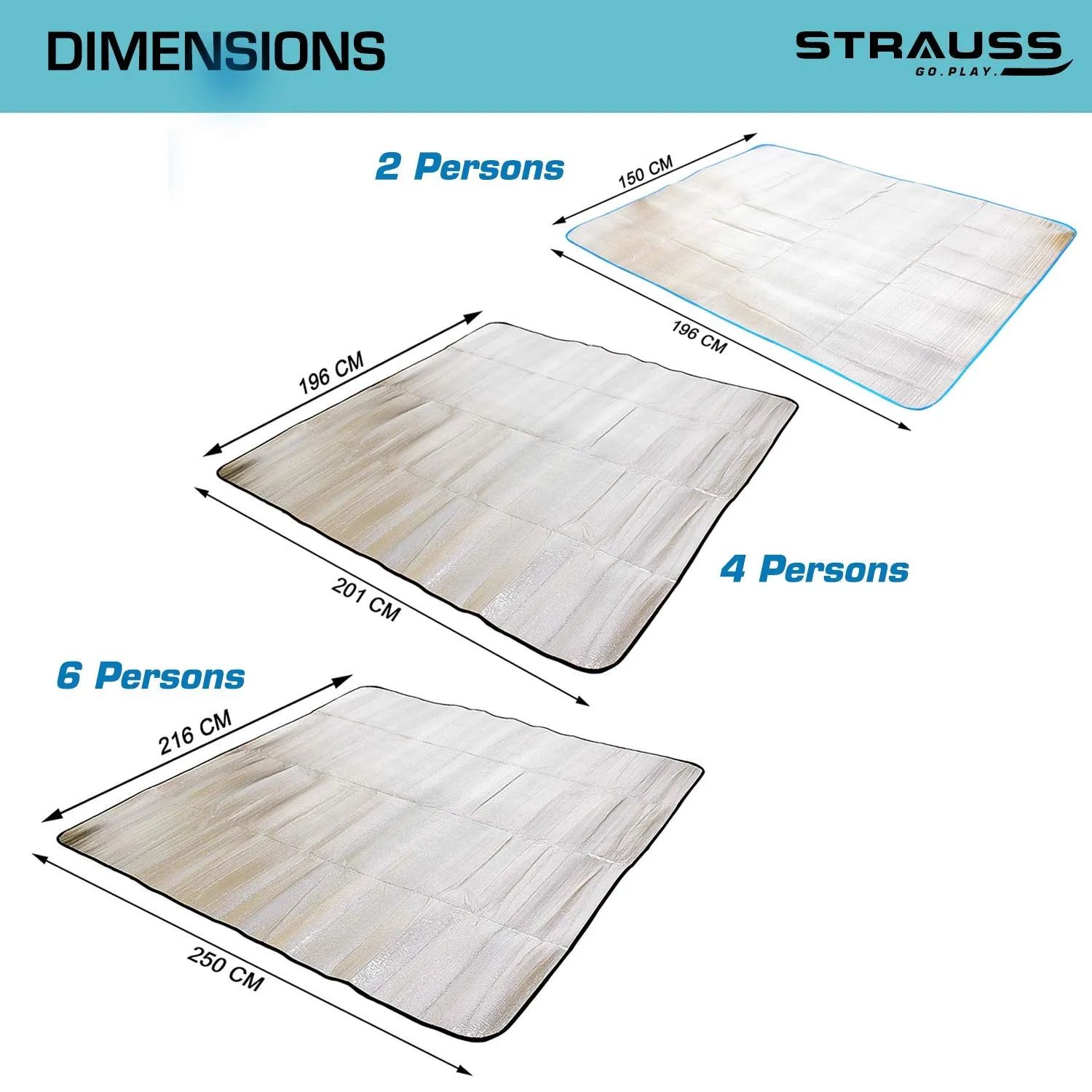 Strauss Camping Tent Mat | Double-Sided Moisture-Proof Aluminum Foil Foam Pad | Waterproof and Insulating Foil Mat | Picnic Mat | Camping Mat for Beach, Tent and Camping (6 Person)