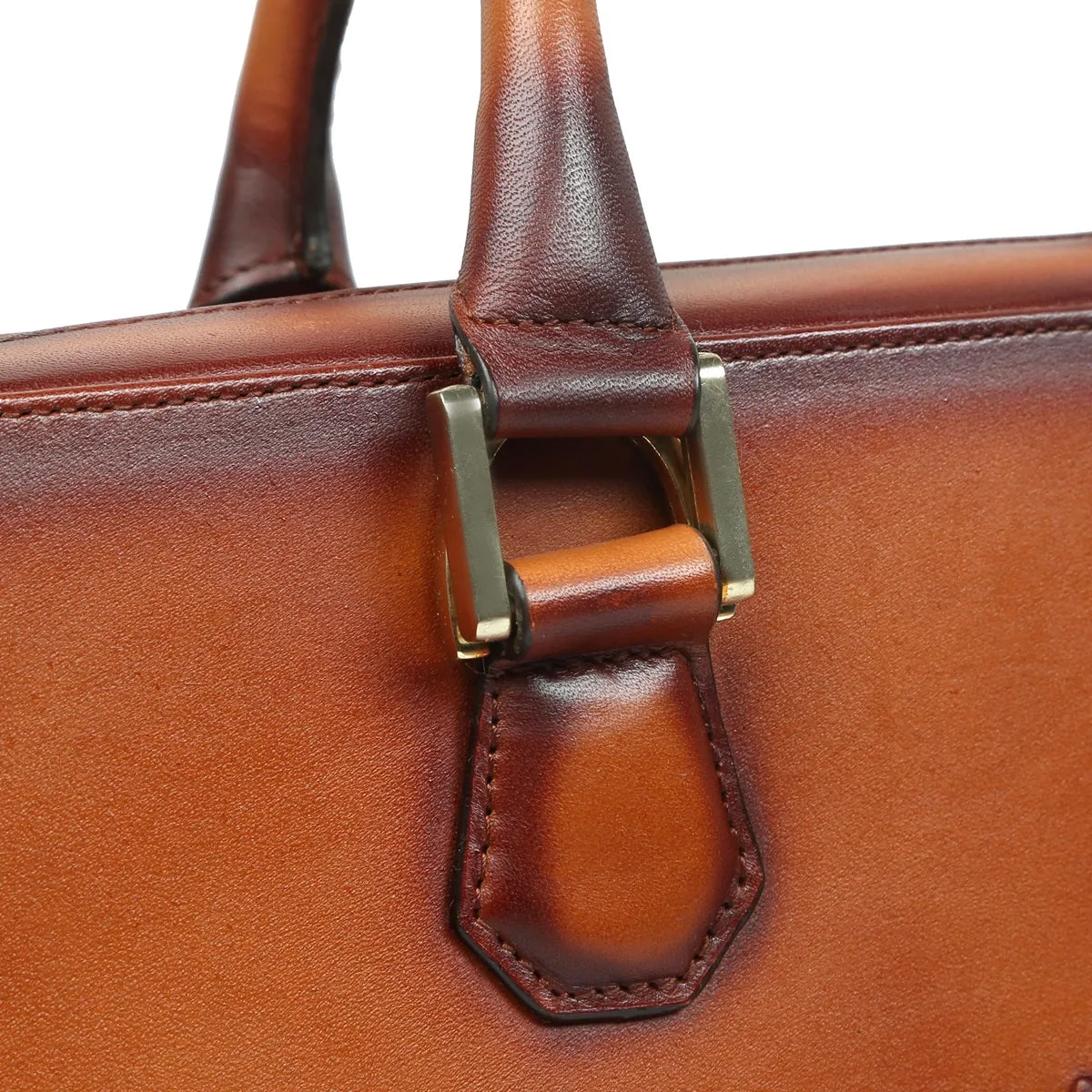 Tan Leather Embossed Lion Laptop Briefcase with Organizer Compartment by Brune & Bareskin