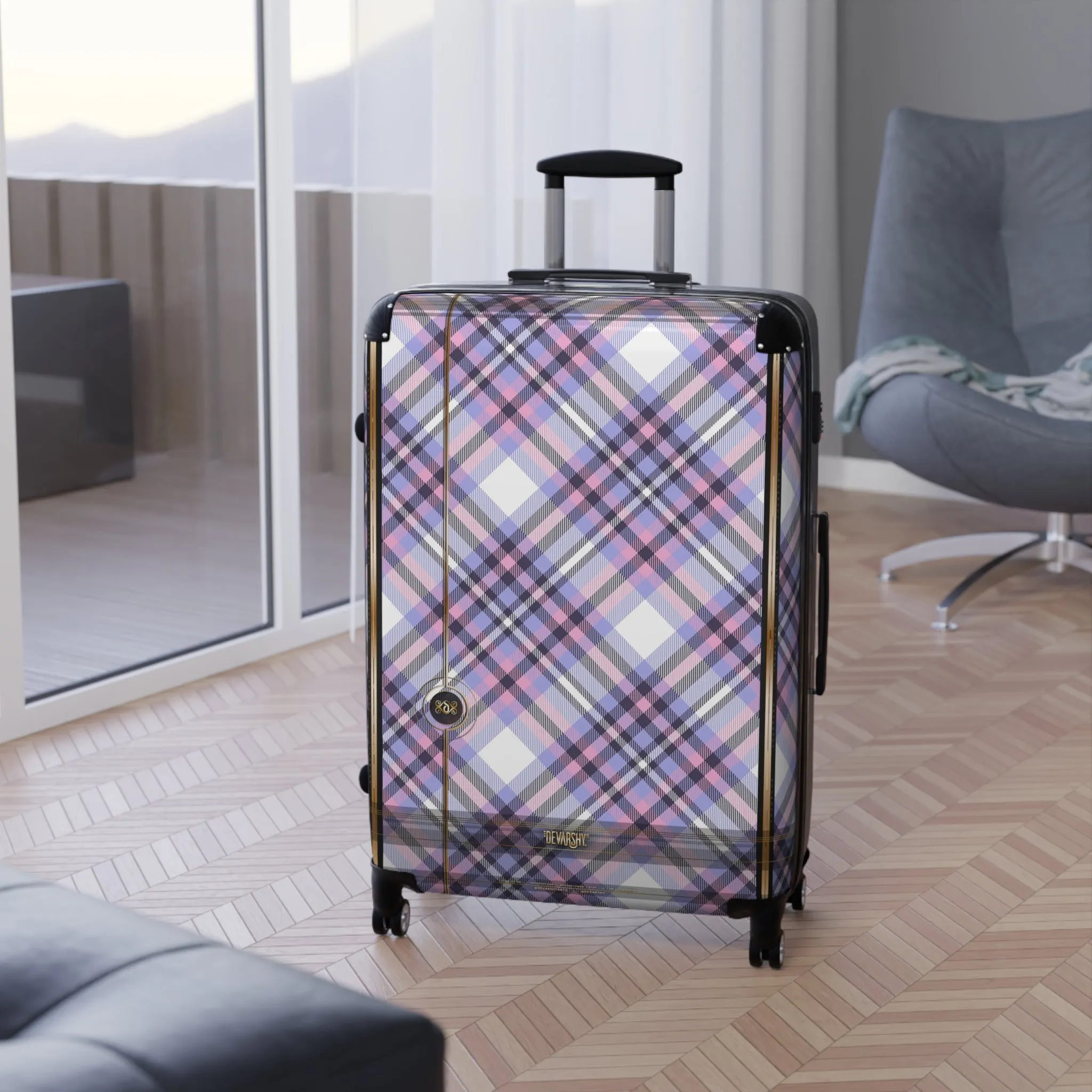 Tartan Plaid Suitcase Pink Stripes Travel Luggage Carry-on Suitcase Premium Hard Shell Suitcase