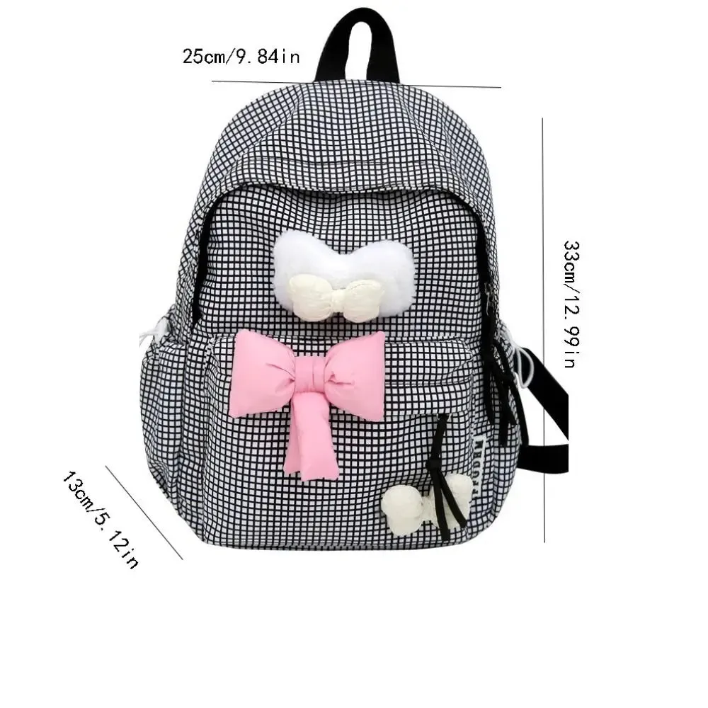 TAVIMART  -  Large Capacity Cute Bowknot Backpack Solid Color Korean Style Nylon Student School Bag Lattice Lightweight