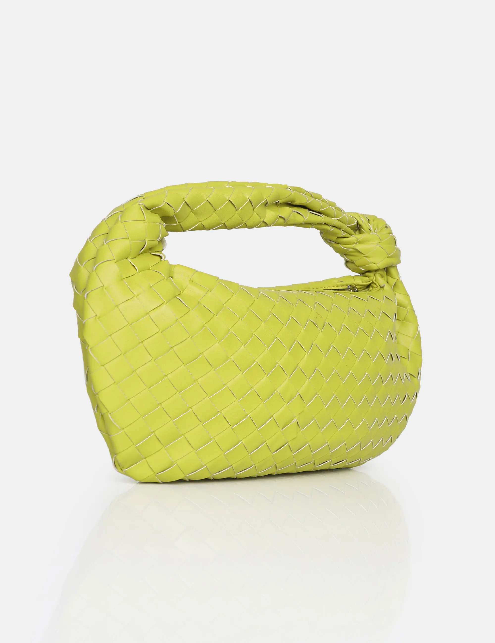 The Blame Chartreusse Lime Woven PU Knot Detail Mini Grab Bag