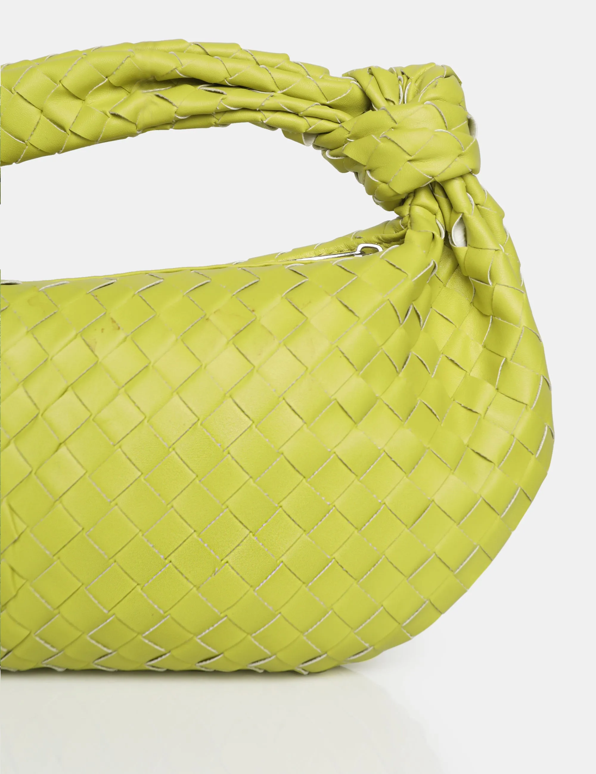 The Blame Chartreusse Lime Woven PU Knot Detail Mini Grab Bag