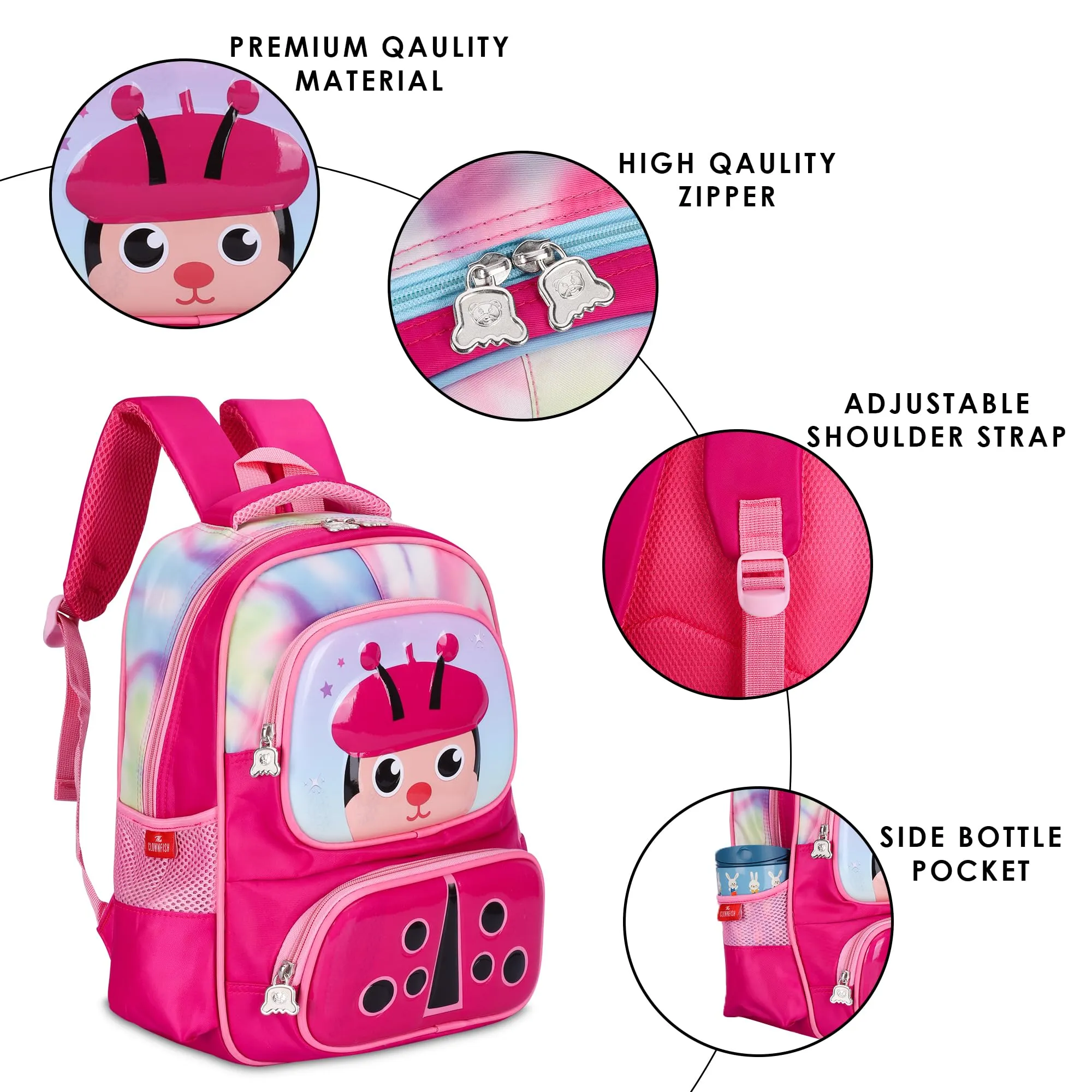 THE CLOWNFISH Little Champ Series Polyester 13.6 Litres Kids Backpack School Bag Daypack Sack Picnic Bag for Tiny Tots-Age Group 3-5 years (Magenta)