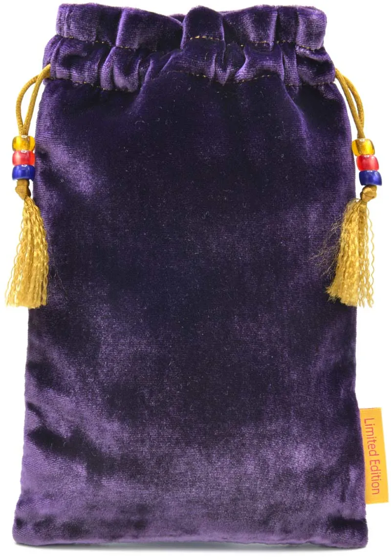 The Moon, Tarot of Prague - drawstring bag in purple silk velvet