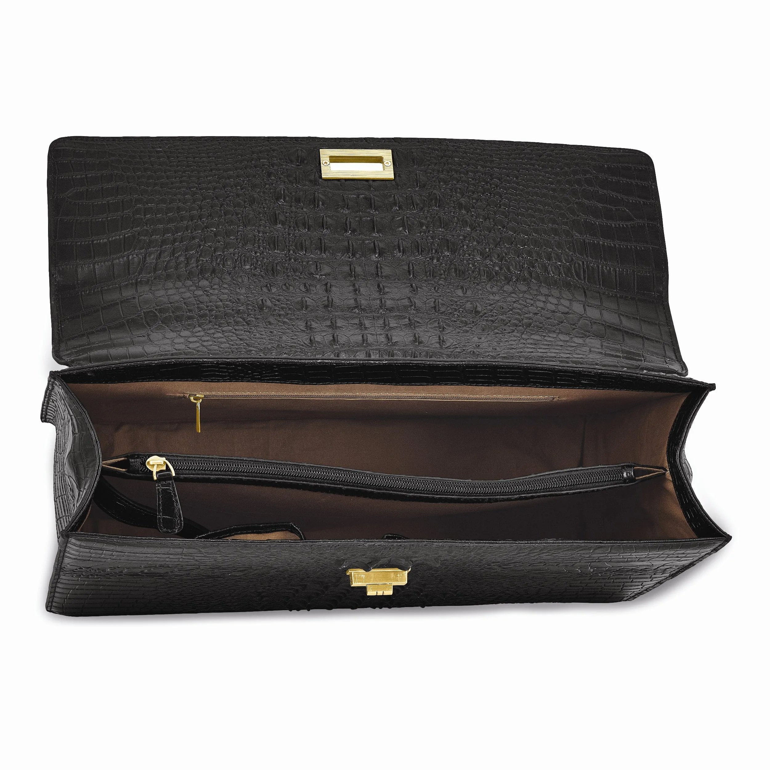 Top Grain Leather Croc Texture Top Handle Black Briefcase Bag