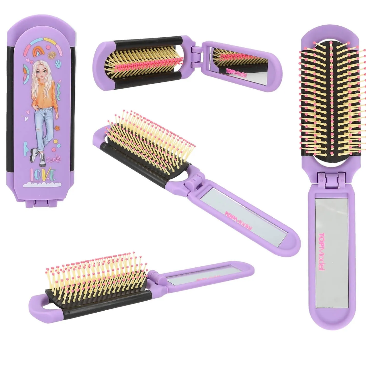 TOPModel  Foldable Hairbrush with Mirror - Choice of 3