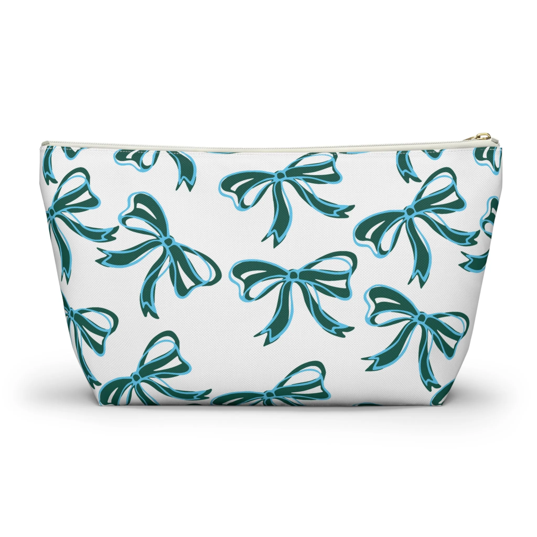 Trendy Bow Makeup Bag - Graduation Gift, Bed Party Gift, Acceptance Gift, College Gift, Tulane, Blue and Green