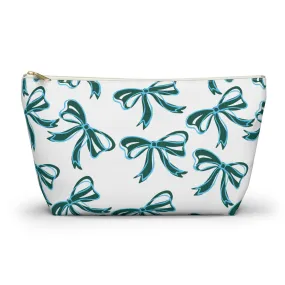 Trendy Bow Makeup Bag - Graduation Gift, Bed Party Gift, Acceptance Gift, College Gift, Tulane, Blue and Green