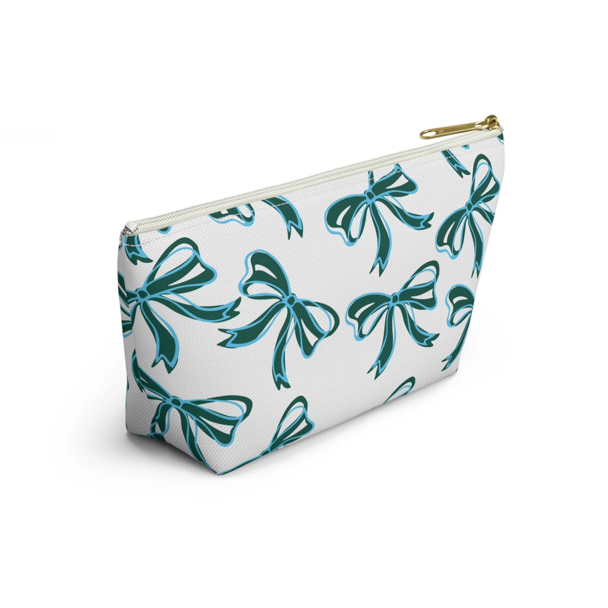 Trendy Bow Makeup Bag - Graduation Gift, Bed Party Gift, Acceptance Gift, College Gift, Tulane, Blue and Green