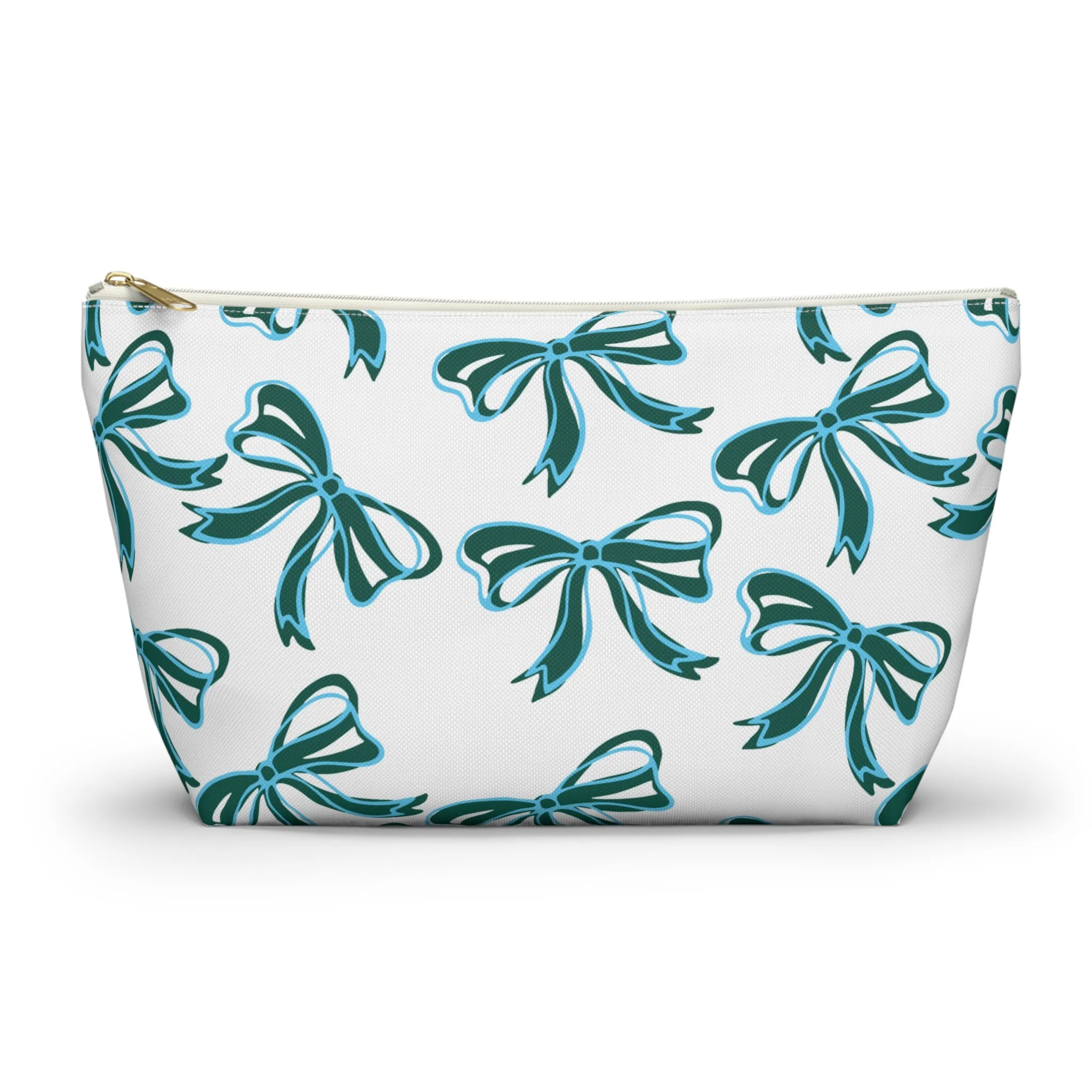 Trendy Bow Makeup Bag - Graduation Gift, Bed Party Gift, Acceptance Gift, College Gift, Tulane, Blue and Green