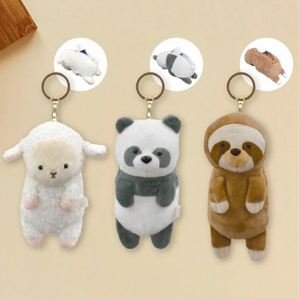 Tsumamikko plush keychain plush toy pendant with hanging ring with zipper key ring cute healing auspicious sheep panda bear sloth