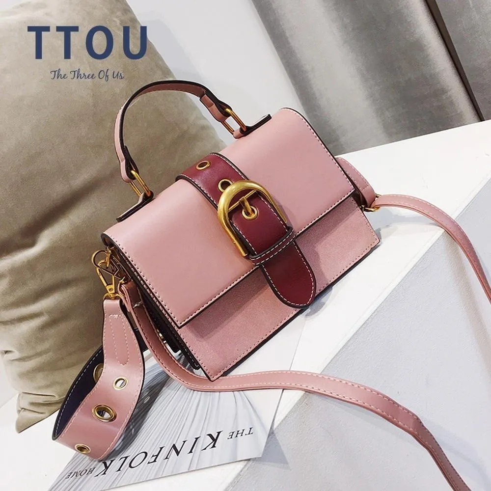 TTOU Female PU Leather Bag Hit Color Portable Shoulder Bag Women Fashion Crossbody Bag Panelled Messenger Bag