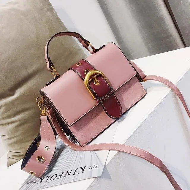 TTOU Female PU Leather Bag Hit Color Portable Shoulder Bag Women Fashion Crossbody Bag Panelled Messenger Bag