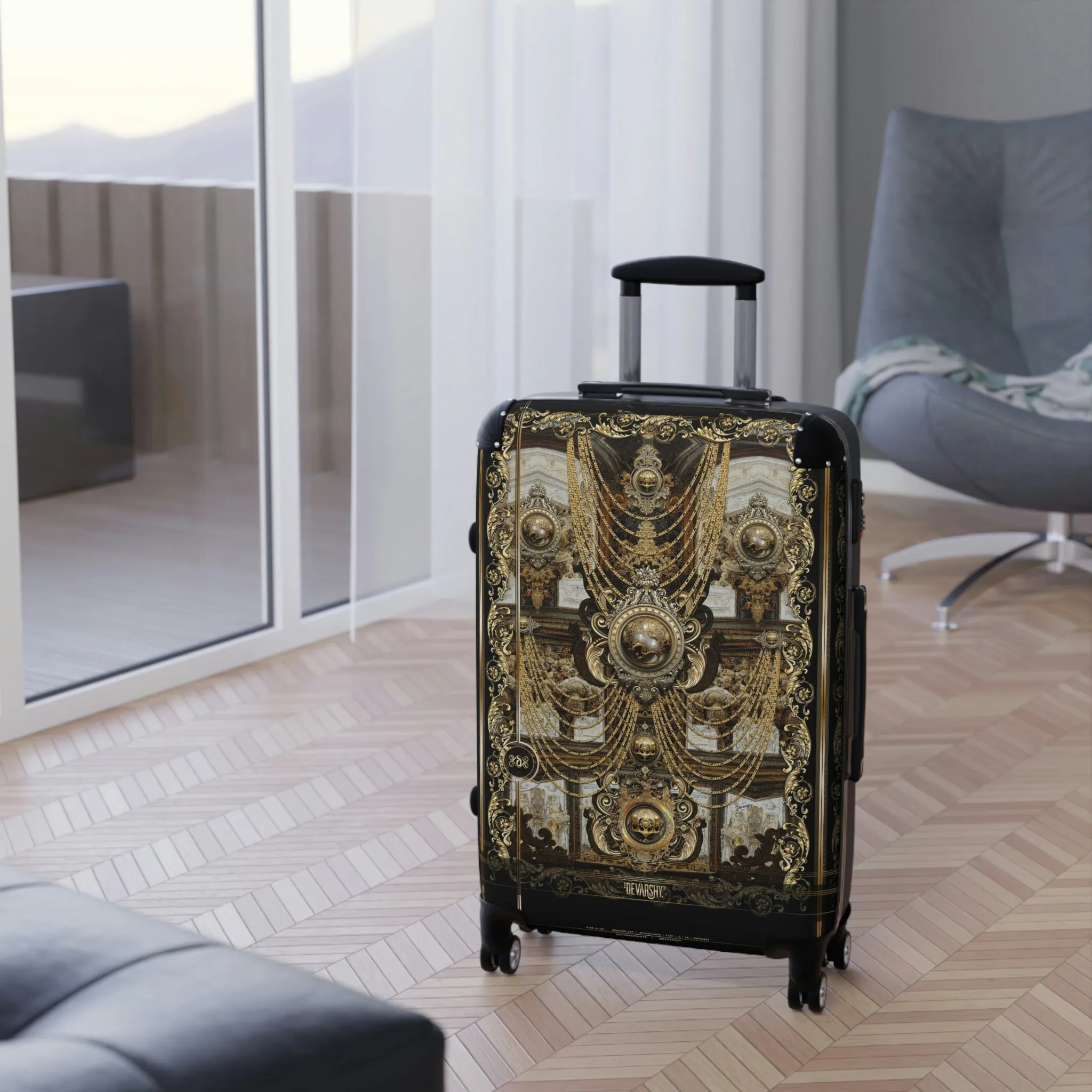 Unchained Harmony Suitcase Carry-on Suitcase Gold Chains Luggage Luxury Hard Shell Suitcase in 3 Sizes | 10090B